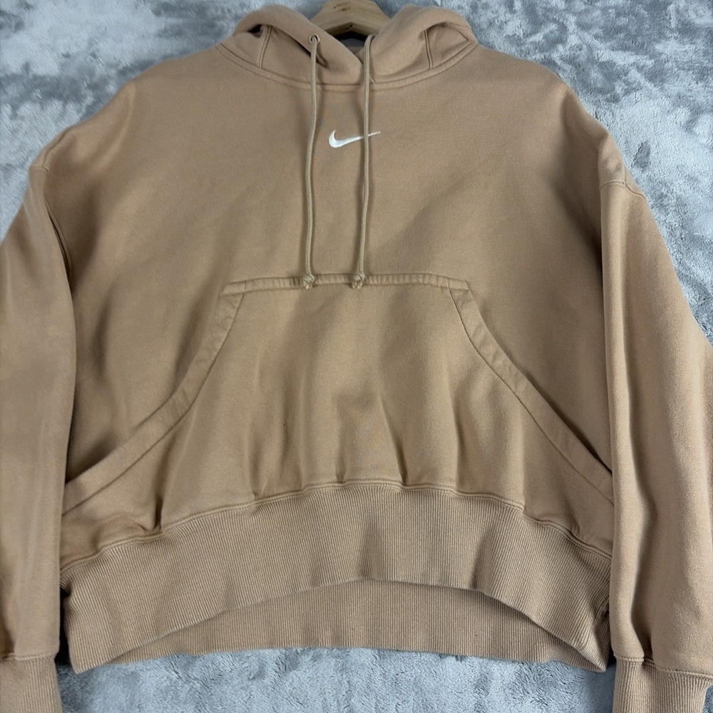 Nike Tan Cropped Hoodie with White Swoosh - Picture 2 of 6